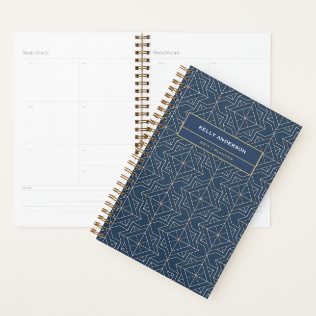 Elegant Custom Blue Gold Geometric Pattern | Planner (Display)
