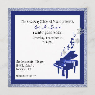 Elegant Custom Blue Piano Recital Invitation