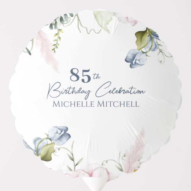 Elegant Custom Blue Pink 85th Birthday Balloon (Front)