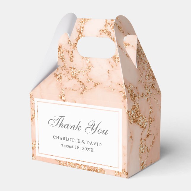 Elegant Custom Blush Pink and Gold Marble Favor Boxes (Front Side)