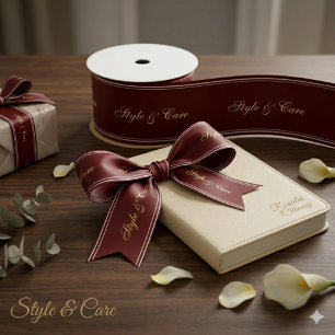 Elegant Custom Brand Name Maroon Satin Ribbon