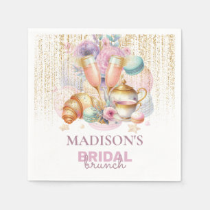 Elegant Custom Bridal Brunch Pink & Gold glitter Napkins