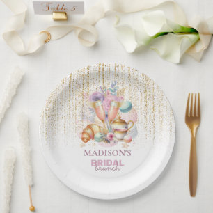 Elegant Custom Bridal Brunch Pink & Gold glitter Paper Plates