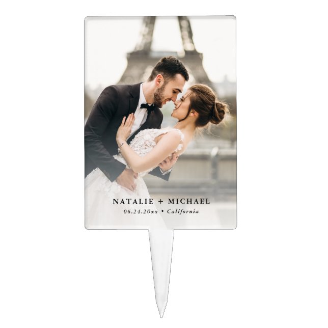 Elegant Custom Bride and Groom Wedding Photo Cake Topper (Front)