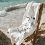 Elegant Custom Bride Name | Personalized Beach Towel<br><div class="desc">Make a statement on the sand with this chic personalized bride beach towel! Featuring bold, modern script that reads “Bride” and a custom name in elegant typography, this towel is perfect for bachelorette weekends, honeymoon lounging, bridal shower gifts, or wedding welcome bags. Soft, stylish, and personal—because every bride deserves to...</div>