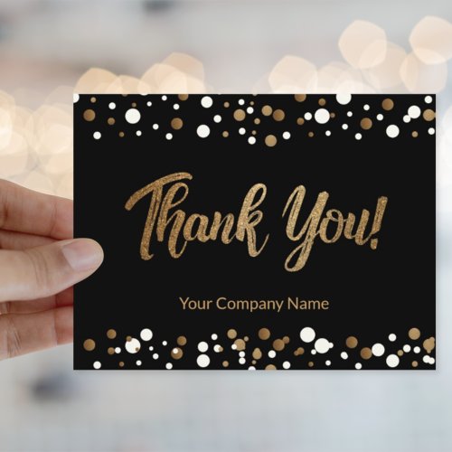 Elegant Custom business Name Black Gold Thank You Postcard
