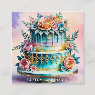 Elegant Custom Cake Design Decorating Square Business Card