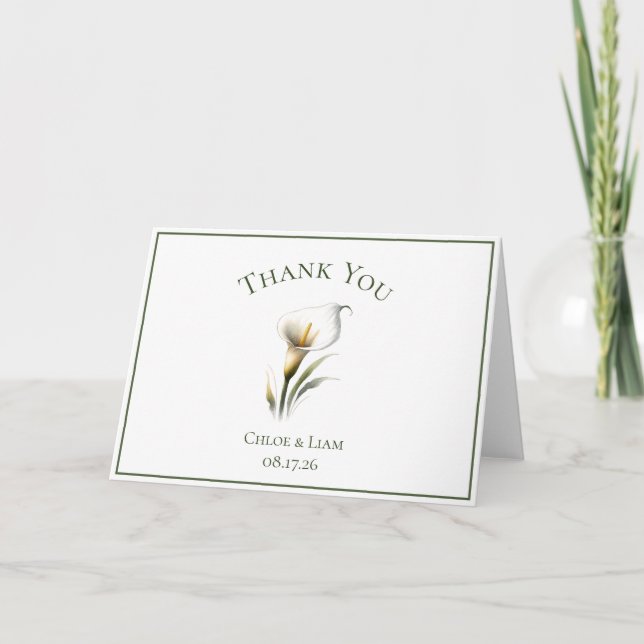 Elegant Custom Calla Lily Flower Wedding Thank You Card (Front)