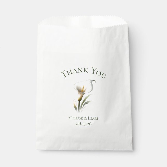 Elegant Custom Calla Lily Flower Wedding Thank You Favor Bag (Front)