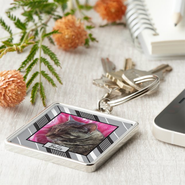 Elegant custom cat photo keychain with name (Side)