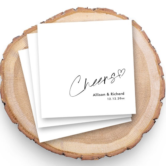 Elegant Custom Cheers Wedding Napkins with Names (Personalized elegant cheers hand lettering wedding napkins stack.)