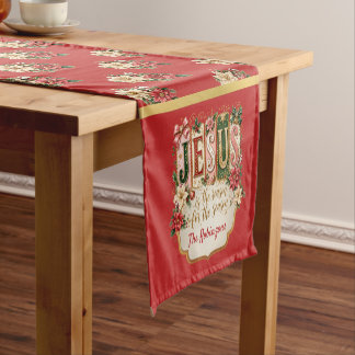 Elegant Custom Christmas Festive Red  Short Table Runner