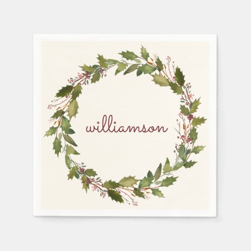 Elegant Custom Christmas Wreath Vintage Script Napkins