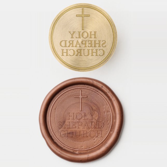 Elegant Custom Church Name Christian Cross Wax Seal Stamp (Stamped)