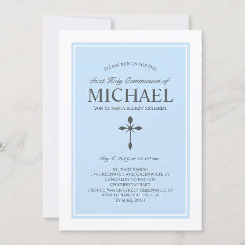 Elegant Custom Color Communion Invitation Blue