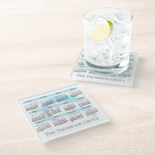 Elegant Custom Company Logo Year 2024 Calendar Glass Coaster