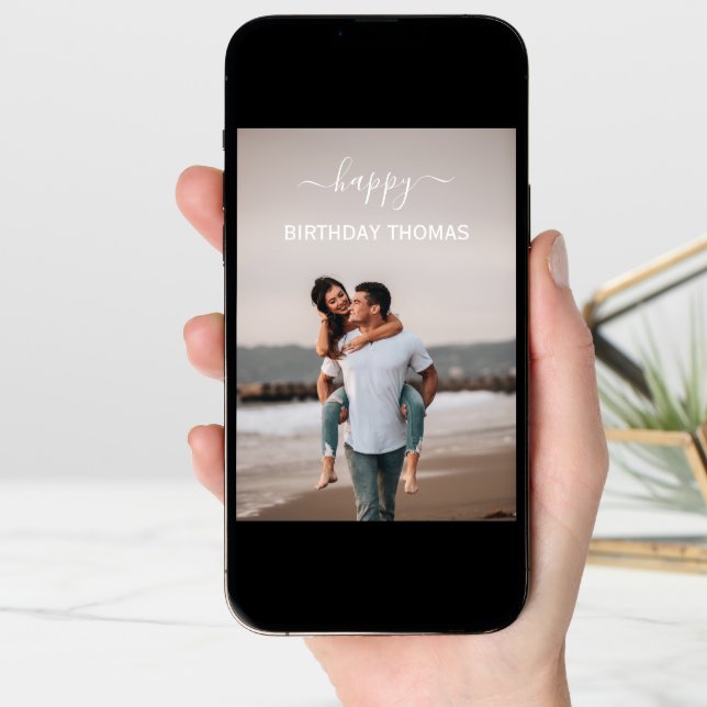 elegant custom couple photo happy birthday love card (Front Digital)