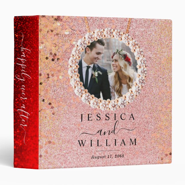 Elegant Custom Cover Glittery Wedding Album  3 Ring Binder (Front/Spine)
