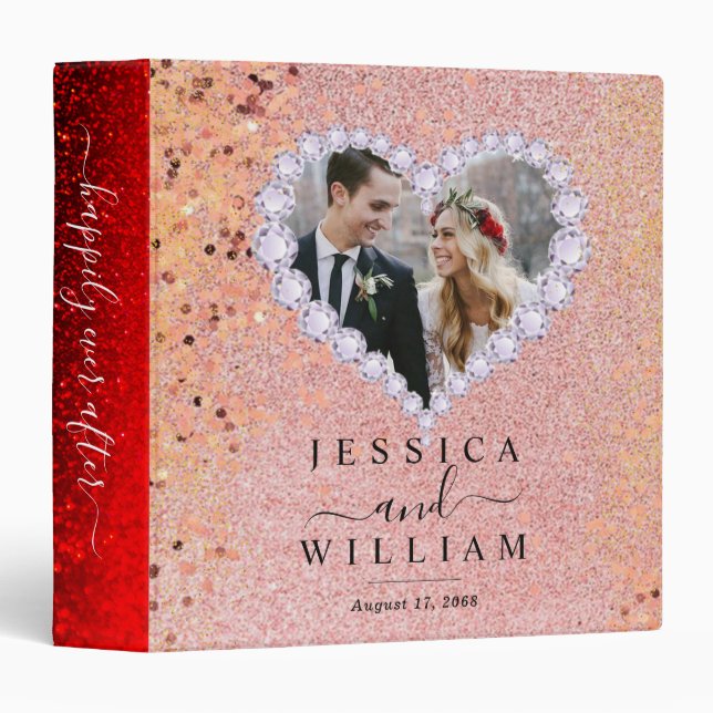 Elegant Custom Cover Glittery Wedding Album 3 Ring Binder (Front/Spine)
