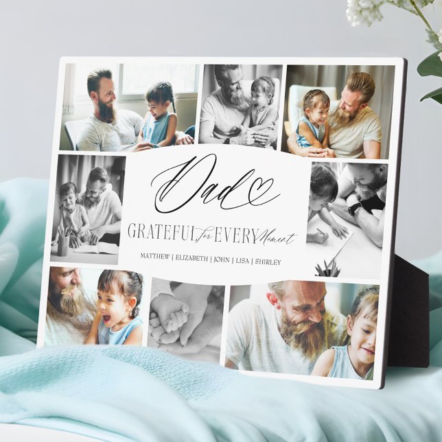 Elegant Custom Dad Photo Collage Father Keepsake Plaque (Dad Grateful for Every Moment Photo Collage Plaque)