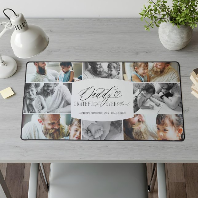 Elegant Custom Daddy Photo Collage Father Keepsake Desk Mat (Daddy Grateful for Every Moment Photo Collage Desk Mat)
