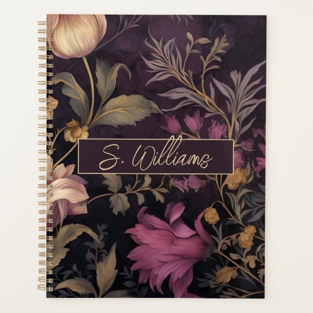 Elegant Custom Dark Flower pattern  Planner (Front)