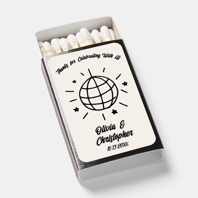 Elegant Custom Disco Ball Wedding Matchbox Favors Matchboxes (Front Open)