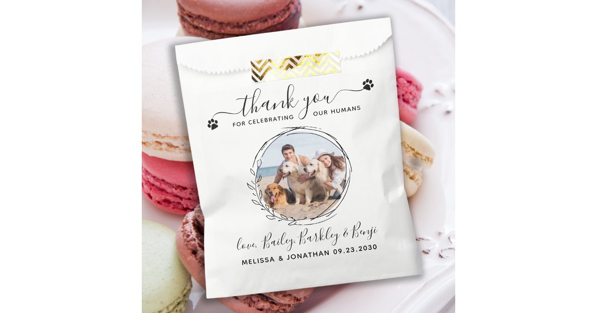 Elegant Custom Dog Photo Thank You Pet Wedding Favor Bag | Zazzle