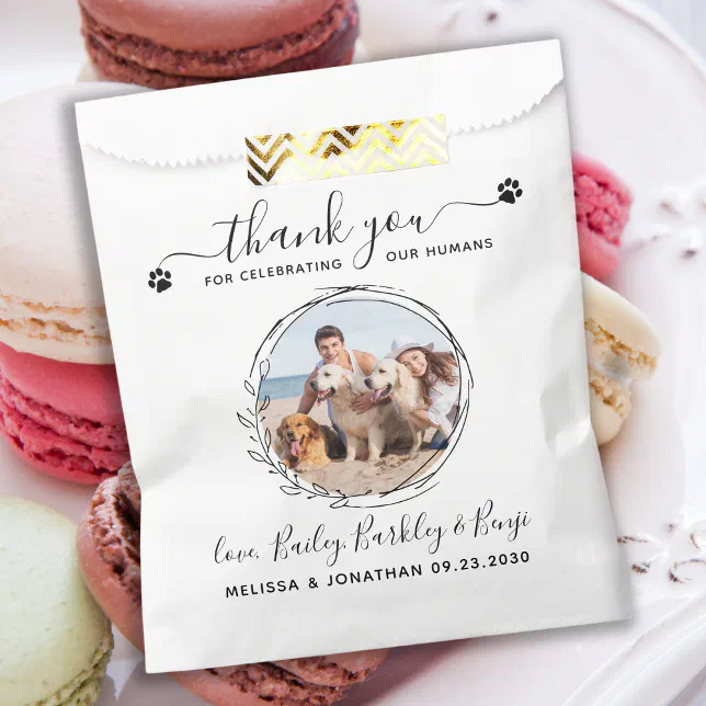 Elegant Custom Dog Photo Thank You Pet Wedding Favor Bag | Zazzle