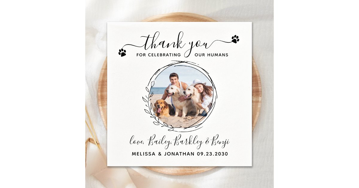 Elegant Custom Dog Photo Thank You Pet Wedding Napkins | Zazzle