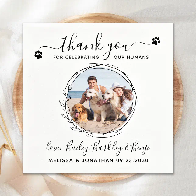 Elegant Custom Dog Photo Thank You Pet Wedding Napkins | Zazzle