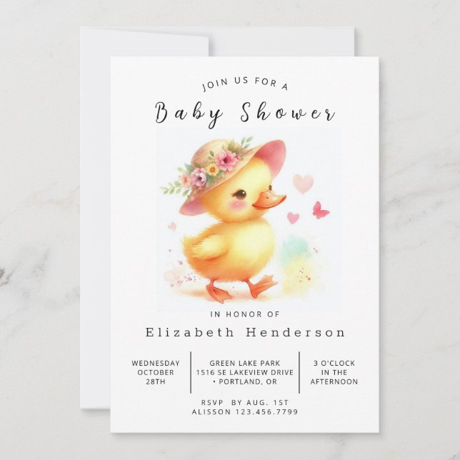  Elegant Custom Duck Baby Shower Invitation (Front)