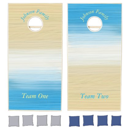 Elegant Custom Family Fun Watercolor Blue Beach