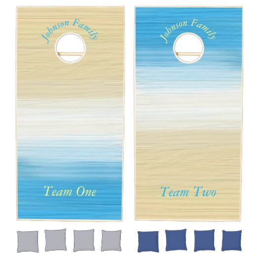 Elegant Custom Family Fun Watercolor Blue Beach