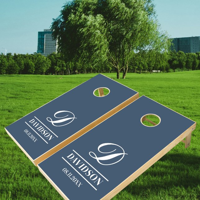 Elegant Custom Family Name Monogram Newlyweds Cornhole Set (Creator Uploaded)