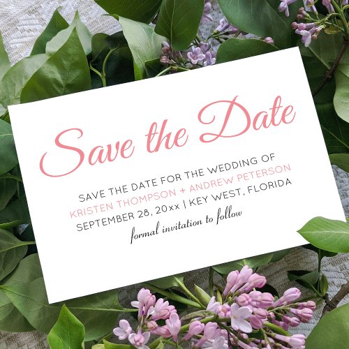 Elegant Custom Flamingo Pink Color Calligraphy Save The Date