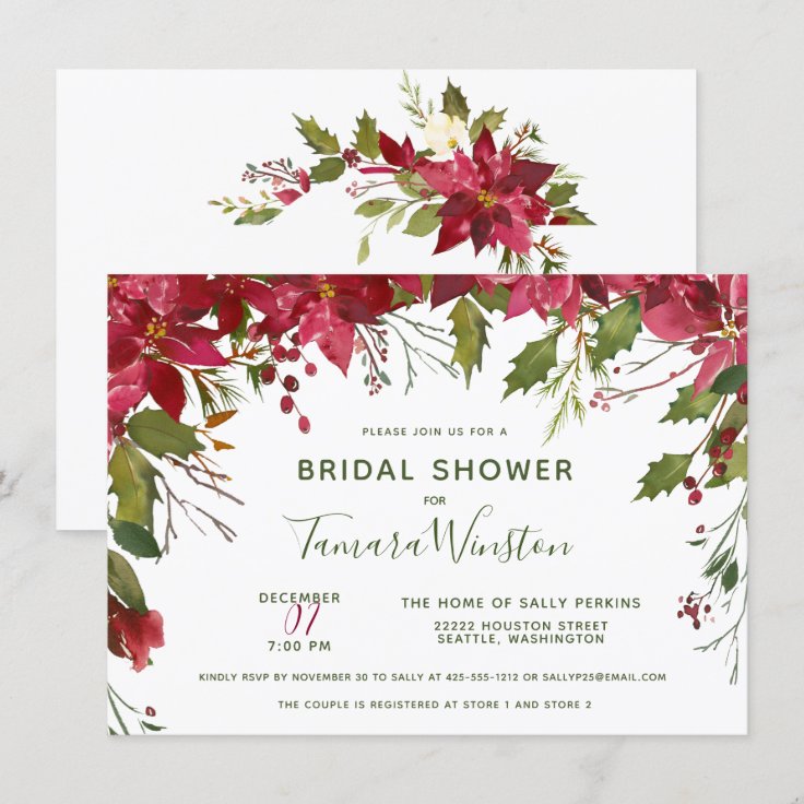 Elegant Custom Floral Christmas Bridal Shower Invitation Zazzle