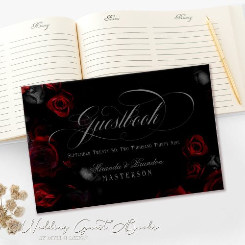 Elegant Custom Floral Red and Black Wedding Guest Book