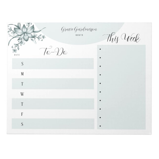 Elegant Custom Floral To-Do Lists Notepad (Front)