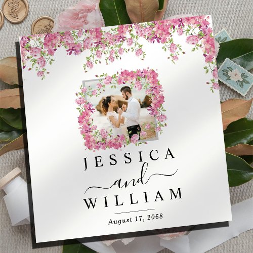 Elegant Custom Flowery Wedding Photo Album 3 Ring Binder