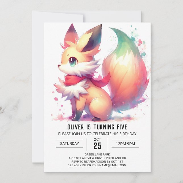 Elegant Custom Fox Birthday Invitation (Front)