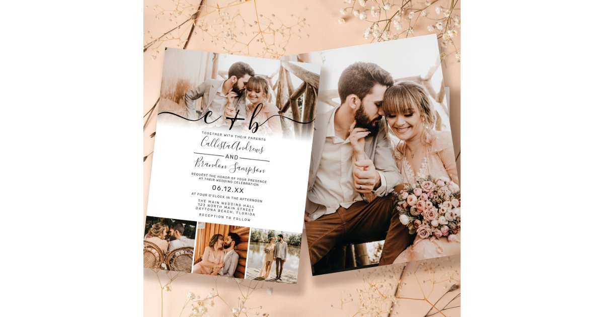 Elegant Custom Full Photo Monogram Wedding Invitation | Zazzle