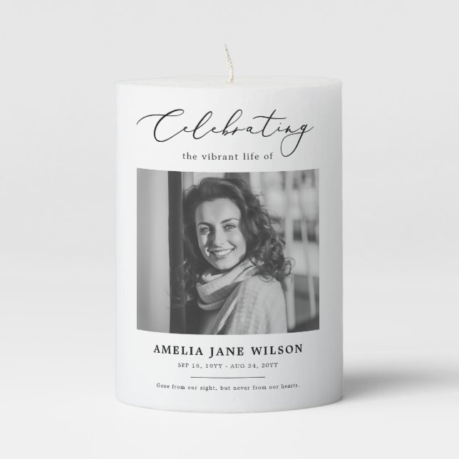 Elegant Custom Funeral Memorial Remembrance Photo Pillar Candle (Front)