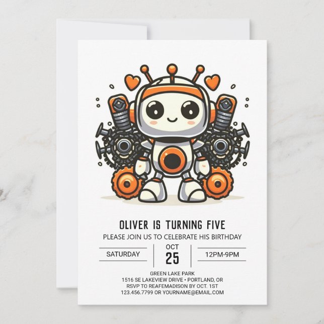 Elegant Custom Gears Robot Birthday Invitation (Front)