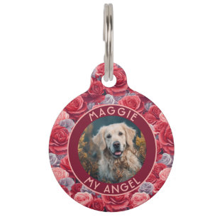 Elegant Custom Gifts For Pets Rose Floral Pet ID Tag
