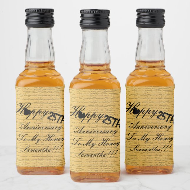 Elegant Custom Gold Black 25th Anniversary  Liquor Bottle Label (Bottles)