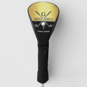 Elegant Custom Gold-Black Monogram Golf Head Cover