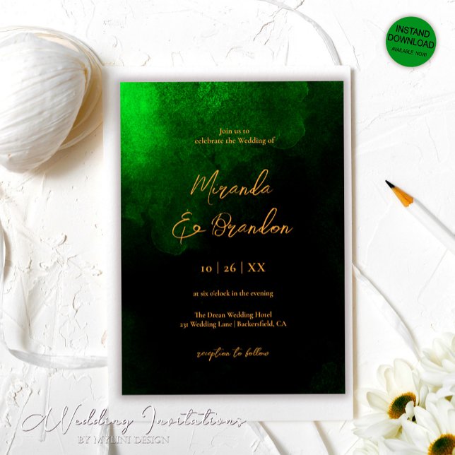Elegant Custom Gold Emerald Green Wedding Invitation (Creator Uploaded)