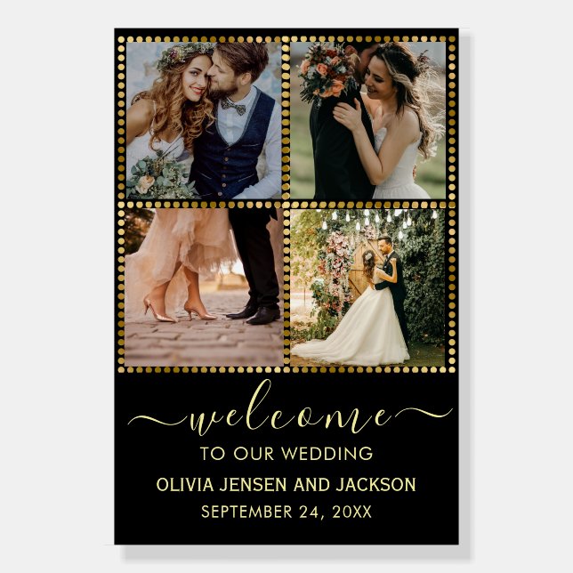 Elegant Custom Gold Frame Script Wedding Welcome  Foam Board (Front)