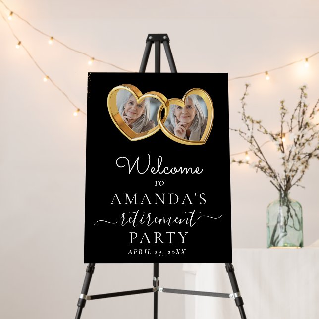 Elegant Custom Gold Heart Photo Retirement Welcome Foam Board (In Situ (Stand))